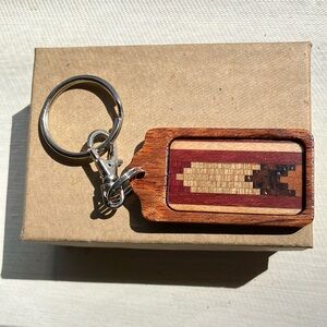 Wood Inlay Patchwork Keychain with Silver Ring